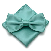 Load image into Gallery viewer, Mint Green Bow Tie &amp; Pocket Square Set Bow Tie + Square JayKirbyTies 