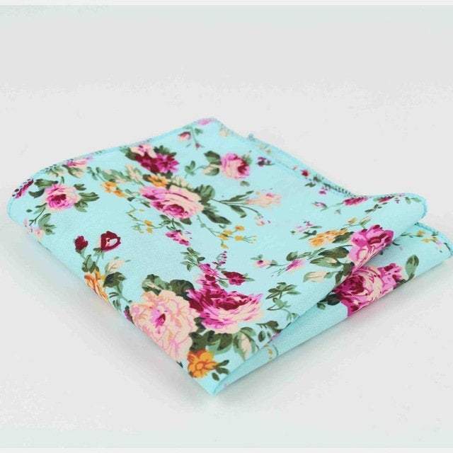 Mint/Aqua Floral Pocket Square Pocket Squares JayKirbyTies 