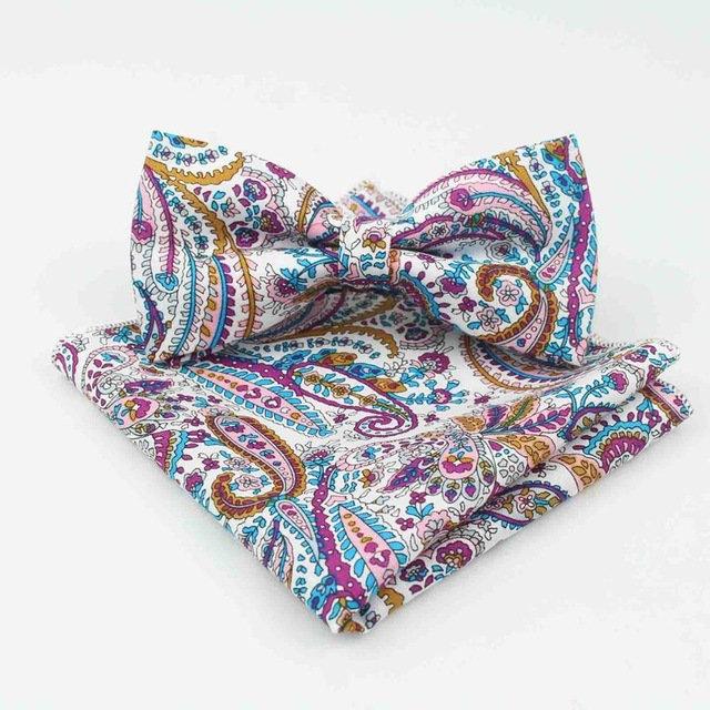 Multicolored Paisley Floral Bow Tie & Pocket Square Bow Tie + Square JayKirbyTies 