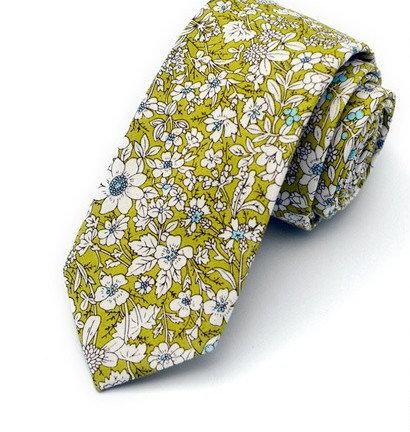 Mustard Floral Skinny Tie Neckties JayKirbyTies 