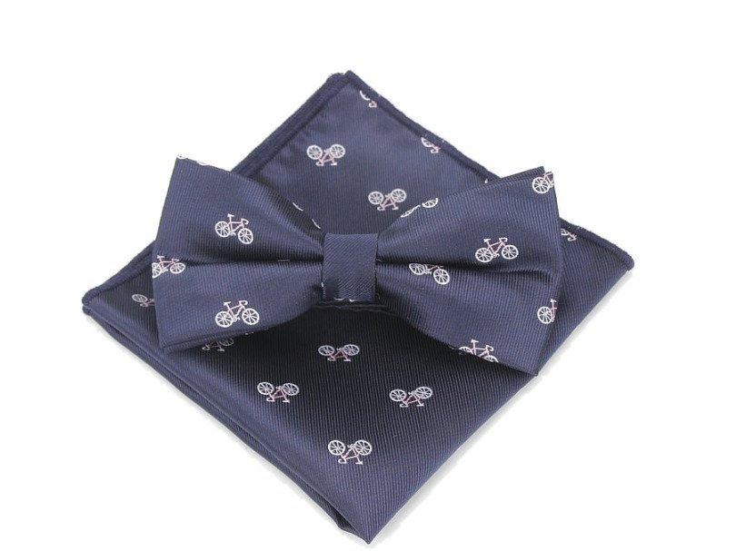 Navy Bicycle Pattern Bow Tie & Pocket Square Bow Tie + Square JayKirbyTies 