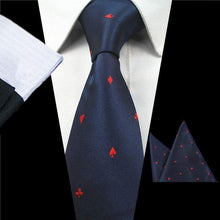 Load image into Gallery viewer, Navy Blue Ace of Spades Tie &amp; Pocket Square Set Tie + Square JayKirbyTies 