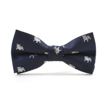 Load image into Gallery viewer, Navy Blue Bulldog Pattern Bow Tie Bow Ties JayKirbyTies 
