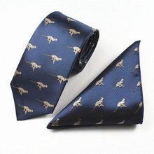 Load image into Gallery viewer, Navy Blue Cheetah Skinny Tie &amp; Pocket Square Set Tie + Square JayKirbyTies 