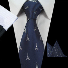 Load image into Gallery viewer, Navy Blue Eiffel Tour Tie &amp; Pocket Square Set Tie + Square JayKirbyTies 