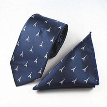 Load image into Gallery viewer, Navy Blue Eiffel Tour Tie &amp; Pocket Square Set Tie + Square JayKirbyTies 