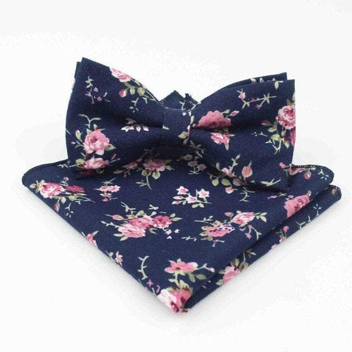 Navy Blue Floral Bow Tie & Pocket Square Bow Tie + Square JayKirbyTies 