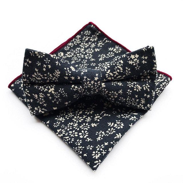 Navy Blue Floral Bow Tie & Pocket Square Bow Tie + Square JayKirbyTies 