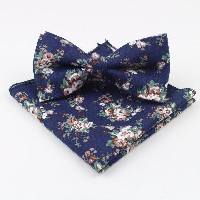 Navy Blue Floral Bow Tie & Pocket Square Bow Tie + Square JayKirbyTies 