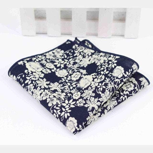 Navy Blue Floral Pocket Square Pocket Squares JayKirbyTies 