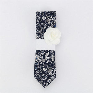 Navy Blue Floral Skinny Tie & Lapel Pin Tie + Lapel Pin JayKirbyTies 
