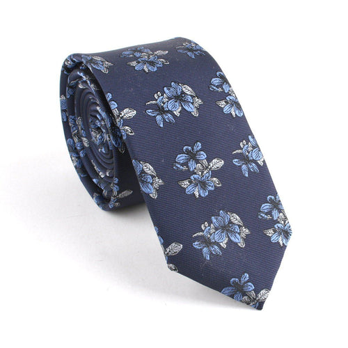 Navy Blue Floral Skinny Tie Neckties JayKirbyTies 