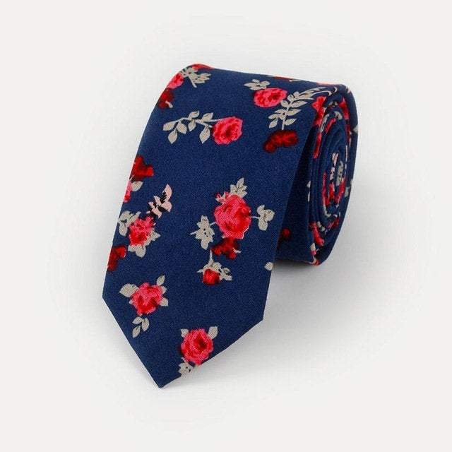 Navy Blue Floral Skinny Tie Neckties JayKirbyTies 