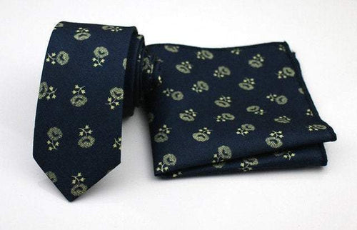 Navy Blue Floral Skinny Tie & Pocket Square Tie + Square JayKirbyTies 
