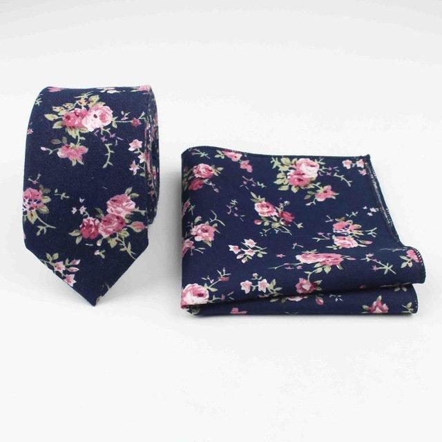 Navy Blue Floral Skinny Tie & Pocket Square Tie + Square JayKirbyTies 