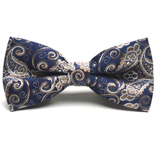 Navy Blue & Gold Leaf Paisley Bow Tie Bow Ties JayKirbyTies 