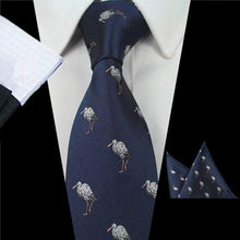 Load image into Gallery viewer, Navy Blue Heron Tie &amp; Pocket Square Set Tie + Square JayKirbyTies 