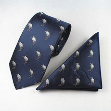Load image into Gallery viewer, Navy Blue Heron Tie &amp; Pocket Square Set Tie + Square JayKirbyTies 