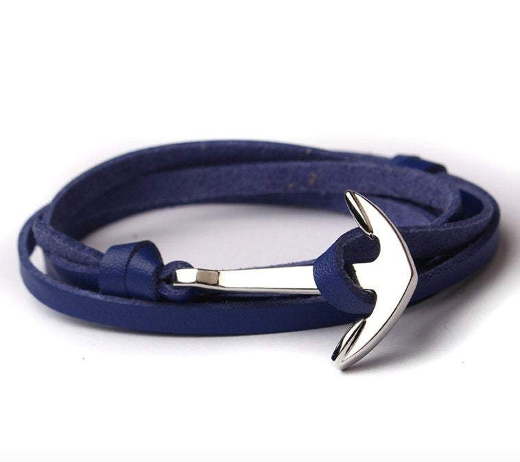 Navy Blue Leather Men's Anchor Bracelet Bracelet JayKirbyTies 