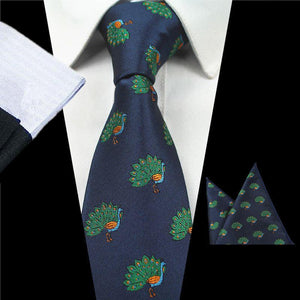 Navy Blue Peacock Pattern Tie & Pocket Square Tie + Square JayKirbyTies 