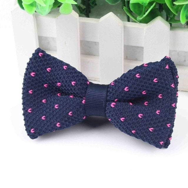 Navy Blue Pink Spotted Knit Bow Tie Bow Ties JayKirbyTies 
