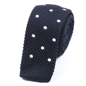 Navy Blue Polka Dot Knitted Tie Neckties JayKirbyTies 
