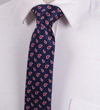 Load image into Gallery viewer, Navy Blue &amp; Red Skinny Tie Neckties JayKirbyTies 