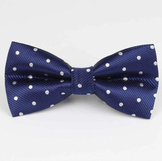 Navy Blue & Silver Polka Dot Bow Tie Bow Ties JayKirbyTies 
