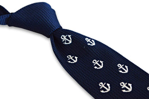 Navy Blue Skinny Anchor Knit Tie Neckties JayKirbyTies 