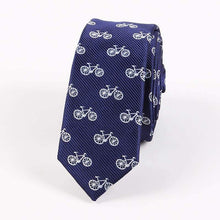 Load image into Gallery viewer, Navy Blue Skinny Bicycle Print Tie Neckties JayKirbyTies 