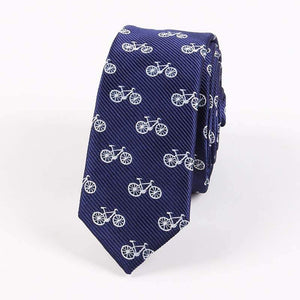 Navy Blue Skinny Bicycle Print Tie Neckties JayKirbyTies 