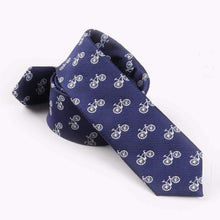 Load image into Gallery viewer, Navy Blue Skinny Bicycle Print Tie Neckties JayKirbyTies 