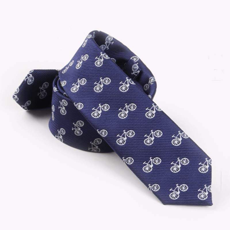 Navy Blue Skinny Bicycle Print Tie Neckties JayKirbyTies 