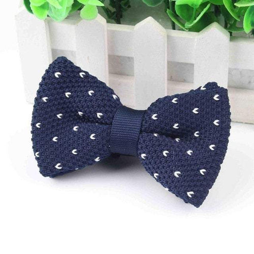 Navy Blue Spotted Knit Bow Tie Bow Ties JayKirbyTies 
