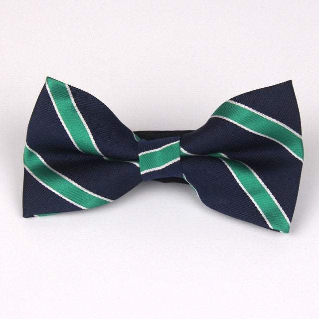 Navy Blue/Green Striped Bow Tie Bow Ties JayKirbyTies 