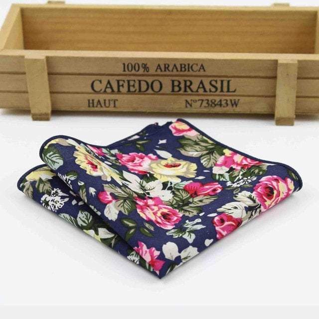 Navy Floral Pocket Square Pocket Squares JayKirbyTies 