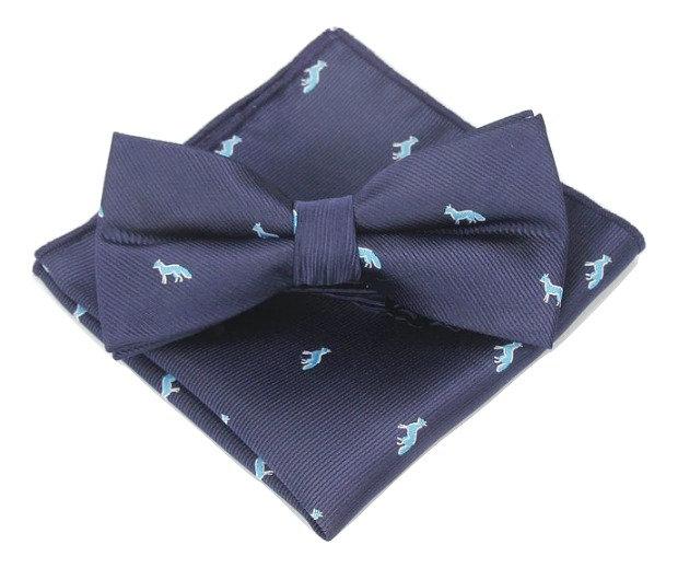 Navy Fox Pattern Bow Tie & Pocket Square Bow Tie + Square JayKirbyTies 