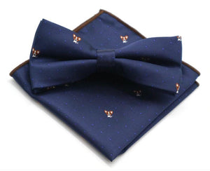 Navy Puppy Dog Bow Tie & Pocket Square Bow Tie + Square JayKirbyTies 