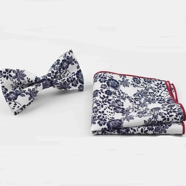Navy/White Floral Bow Tie & Pocket Square Bow Tie + Square JayKirbyTies 
