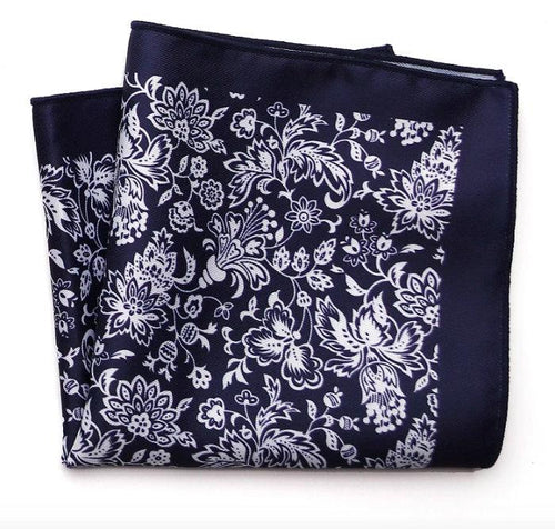 Navy/White Floral Pocket Square Pocket Squares JayKirbyTies 
