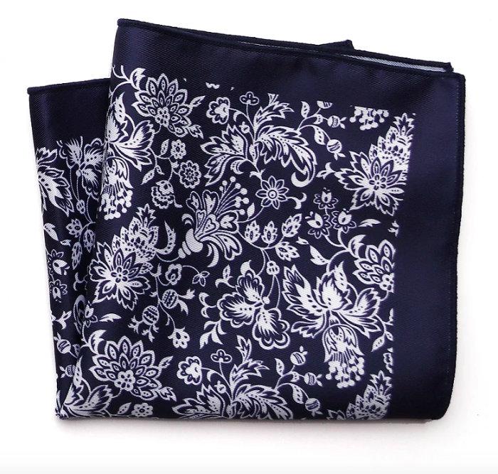 Navy/White Floral Pocket Square Pocket Squares JayKirbyTies 