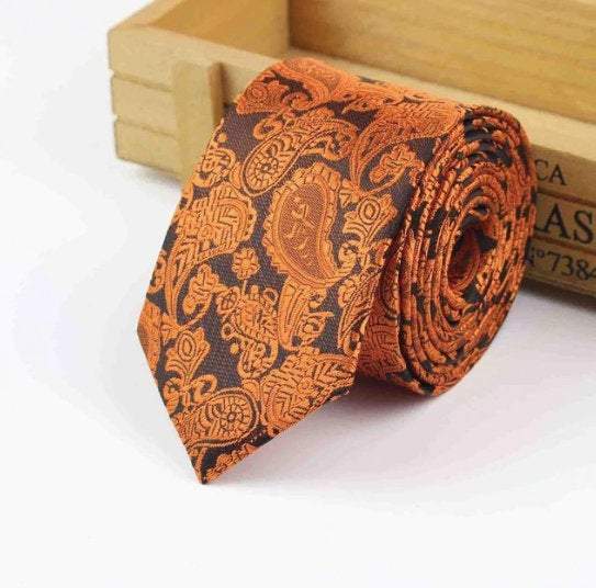 Orange Paisley Skinny Tie Neckties JayKirbyTies 