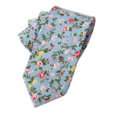 Load image into Gallery viewer, Pale Blue Floral Skinny Tie Neckties JayKirbyTies 