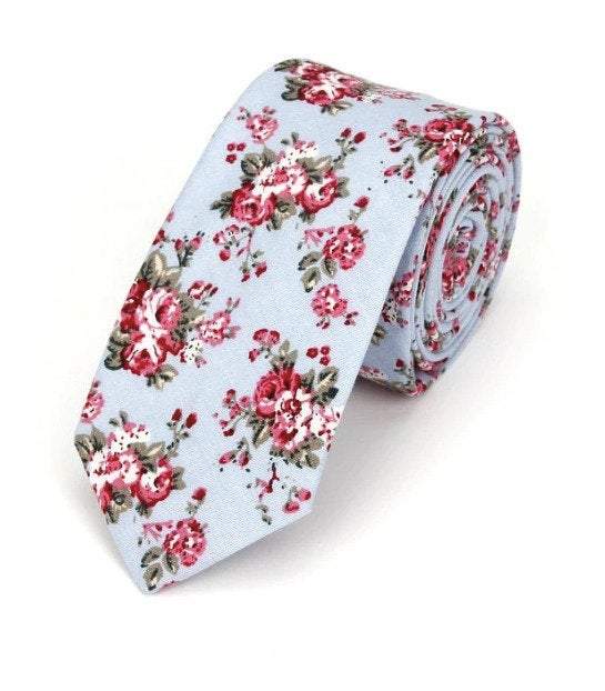 Pale Blue Floral Skinny Tie Australia