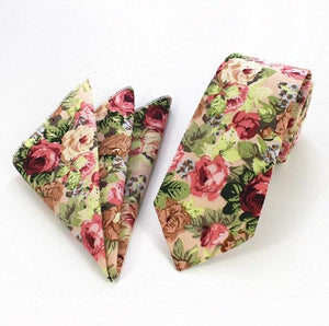 Peach Floral Skinny Tie & Pocket Square Tie + Square JayKirbyTies 