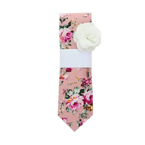 Pink Floral Skinny Tie & Lapel Pin Tie + Lapel Pin JayKirbyTies 