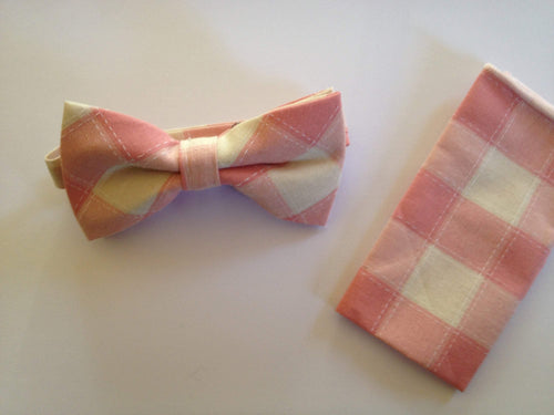 Pink Plaid Bow Tie & Pocket Square Set Bow Tie + Square JayKirbyTies 