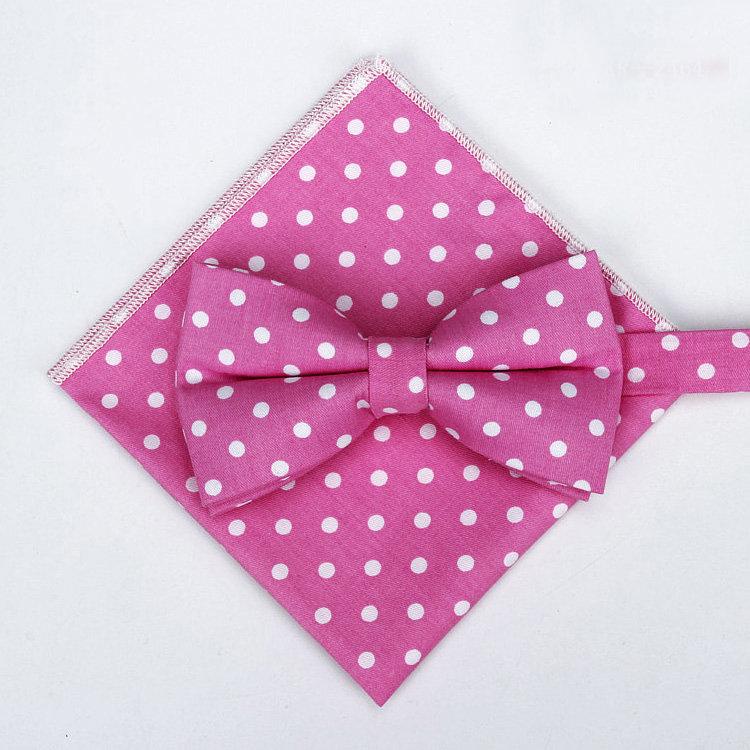 Pink Polka Dot Bow Tie & Pocket Square Bow Tie + Square JayKirbyTies 