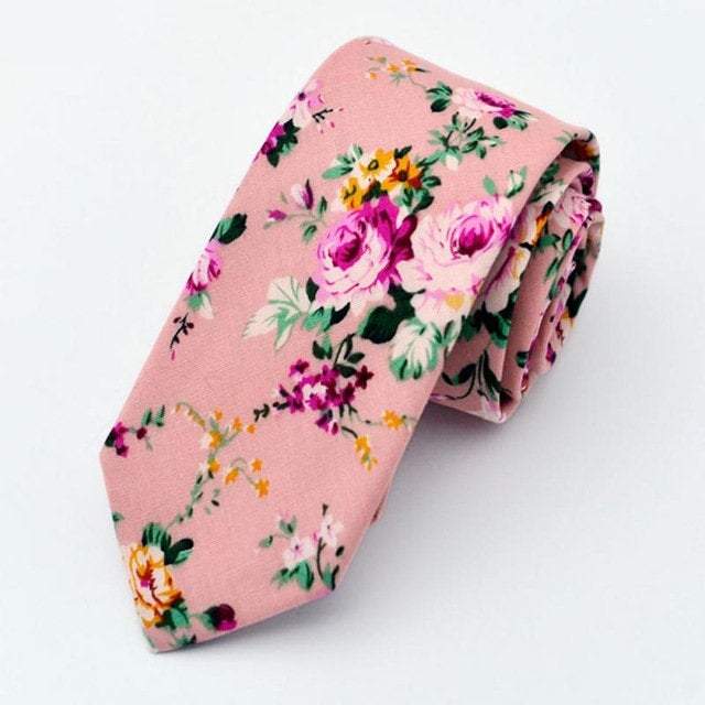 Pink Salmon Floral Skinny Tie Neckties JayKirbyTies 