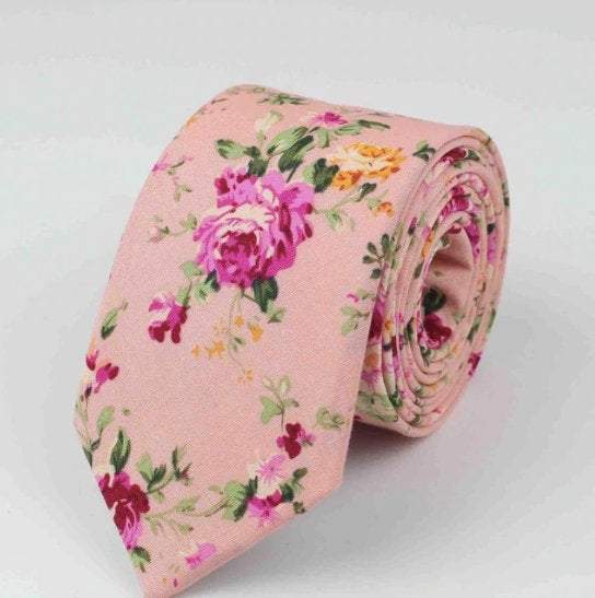 Pink Salmon Floral Skinny Tie Neckties JayKirbyTies 